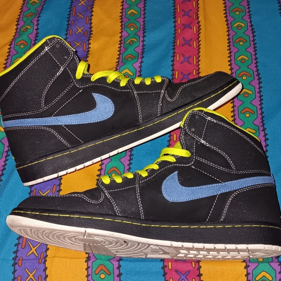 2010 Jordan 1 Cyber Black Blue Sapphire Retro High Shoes Vintage Nike - Picture 4 of 12